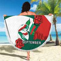 Personalized Bulgaria Unification Day Beach Blanket Lion Rampant Red Rose