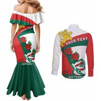 Personalized Bulgaria Unification Day Couples Matching Mermaid Dress and Long Sleeve Button Shirt Lion Rampant Red Rose