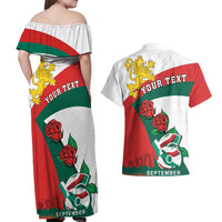 Personalized Bulgaria Unification Day Couples Matching Off Shoulder Maxi Dress and Hawaiian Shirt Lion Rampant Red Rose