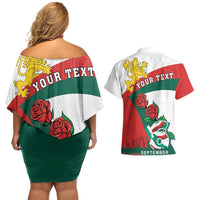 Personalized Bulgaria Unification Day Couples Matching Off Shoulder Short Dress and Hawaiian Shirt Lion Rampant Red Rose