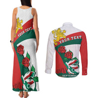 Personalized Bulgaria Unification Day Couples Matching Tank Maxi Dress and Long Sleeve Button Shirt Lion Rampant Red Rose