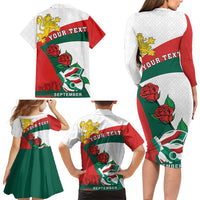 Personalized Bulgaria Unification Day Family Matching Long Sleeve Bodycon Dress and Hawaiian Shirt Lion Rampant Red Rose