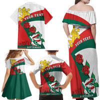 Personalized Bulgaria Unification Day Family Matching Off Shoulder Maxi Dress and Hawaiian Shirt Lion Rampant Red Rose