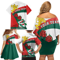 Personalized Bulgaria Unification Day Family Matching Off Shoulder Short Dress and Hawaiian Shirt Lion Rampant Red Rose