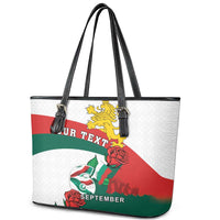 Personalized Bulgaria Unification Day Leather Tote Bag Lion Rampant Red Rose