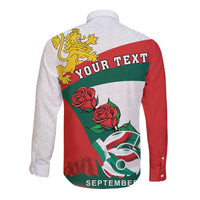 Personalized Bulgaria Unification Day Long Sleeve Button Shirt Lion Rampant Red Rose