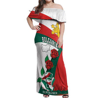 Personalized Bulgaria Unification Day Off Shoulder Maxi Dress Lion Rampant Red Rose