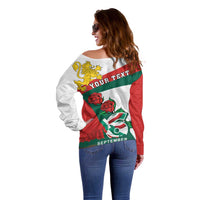 Personalized Bulgaria Unification Day Off Shoulder Sweater Lion Rampant Red Rose