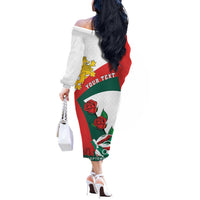 Personalized Bulgaria Unification Day Off The Shoulder Long Sleeve Dress Lion Rampant Red Rose