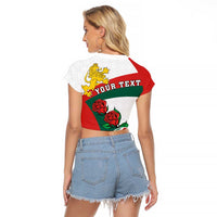 Personalized Bulgaria Unification Day Raglan Cropped T Shirt Lion Rampant Red Rose