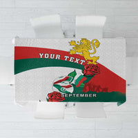 Personalized Bulgaria Unification Day Tablecloth Lion Rampant Red Rose