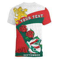 Personalized Bulgaria Unification Day Women V-Neck T-Shirt Lion Rampant Red Rose