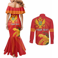 Personalized Montenegro Independence Day Couples Matching Mermaid Dress and Long Sleeve Button Shirt Coat Of Arms With Mimoza