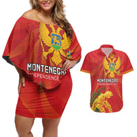 Personalized Montenegro Independence Day Couples Matching Off Shoulder Short Dress and Hawaiian Shirt Coat Of Arms With Mimoza