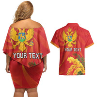 Personalized Montenegro Independence Day Couples Matching Off Shoulder Short Dress and Hawaiian Shirt Coat Of Arms With Mimoza