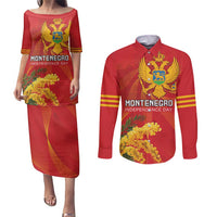Personalized Montenegro Independence Day Couples Matching Puletasi and Long Sleeve Button Shirt Coat Of Arms With Mimoza