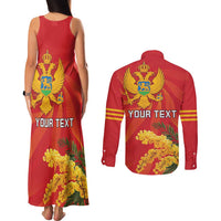 Personalized Montenegro Independence Day Couples Matching Tank Maxi Dress and Long Sleeve Button Shirt Coat Of Arms With Mimoza
