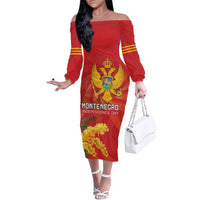 Personalized Montenegro Independence Day Family Matching Off The Shoulder Long Sleeve Dress and Hawaiian Shirt Coat Of Arms With Mimoza