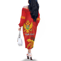 Personalized Montenegro Independence Day Family Matching Off The Shoulder Long Sleeve Dress and Hawaiian Shirt Coat Of Arms With Mimoza