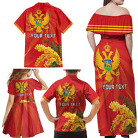 Personalized Montenegro Independence Day Family Matching Off Shoulder Maxi Dress and Hawaiian Shirt Coat Of Arms With Mimoza