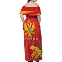 Personalized Montenegro Independence Day Family Matching Off Shoulder Maxi Dress and Hawaiian Shirt Coat Of Arms With Mimoza