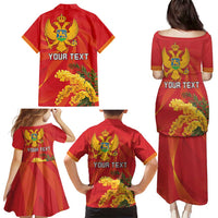 Personalized Montenegro Independence Day Family Matching Puletasi and Hawaiian Shirt Coat Of Arms With Mimoza
