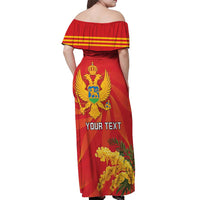 Personalized Montenegro Independence Day Off Shoulder Maxi Dress Coat Of Arms With Mimoza
