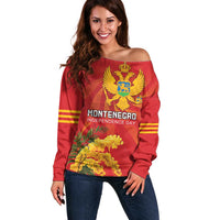 Personalized Montenegro Independence Day Off Shoulder Sweater Coat Of Arms With Mimoza