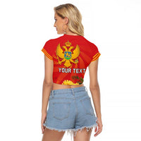 Personalized Montenegro Independence Day Raglan Cropped T Shirt Coat Of Arms With Mimoza