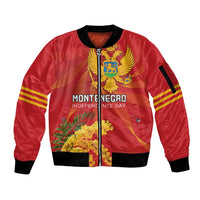 Personalized Montenegro Independence Day Sleeve Zip Bomber Jacket Coat Of Arms With Mimoza