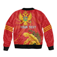 Personalized Montenegro Independence Day Sleeve Zip Bomber Jacket Coat Of Arms With Mimoza