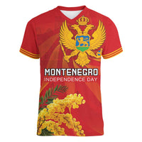 Personalized Montenegro Independence Day Women V-Neck T-Shirt Coat Of Arms With Mimoza