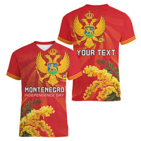 Personalized Montenegro Independence Day Women V-Neck T-Shirt Coat Of Arms With Mimoza