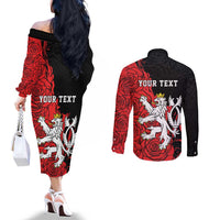 Personalized Czech Republic Independence Day Couples Matching Off The Shoulder Long Sleeve Dress and Long Sleeve Button Shirt Washingtonska deklarace