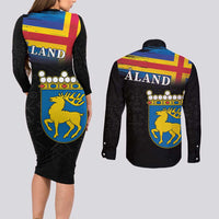 Happy Aland's Autonomy Day Couples Matching Long Sleeve Bodycon Dress and Long Sleeve Button Shirt Coat Of Arms