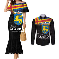 Happy Aland's Autonomy Day Couples Matching Mermaid Dress and Long Sleeve Button Shirt Coat Of Arms