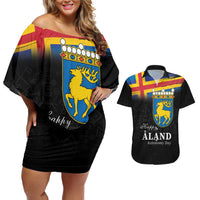 Happy Aland's Autonomy Day Couples Matching Off Shoulder Short Dress and Hawaiian Shirt Coat Of Arms