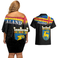 Happy Aland's Autonomy Day Couples Matching Off Shoulder Short Dress and Hawaiian Shirt Coat Of Arms