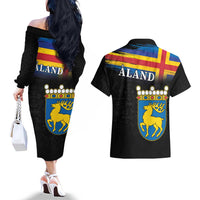 Happy Aland's Autonomy Day Couples Matching Off The Shoulder Long Sleeve Dress and Hawaiian Shirt Coat Of Arms