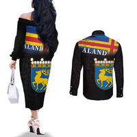 Happy Aland's Autonomy Day Couples Matching Off The Shoulder Long Sleeve Dress and Long Sleeve Button Shirt Coat Of Arms
