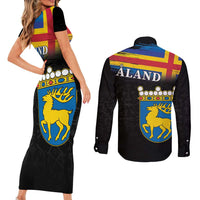 Happy Aland's Autonomy Day Couples Matching Short Sleeve Bodycon Dress and Long Sleeve Button Shirt Coat Of Arms