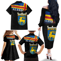 Happy Aland's Autonomy Day Family Matching Off The Shoulder Long Sleeve Dress and Hawaiian Shirt Coat Of Arms