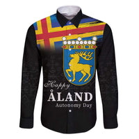 Happy Aland's Autonomy Day Family Matching Off The Shoulder Long Sleeve Dress and Hawaiian Shirt Coat Of Arms