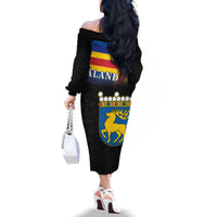 Happy Aland's Autonomy Day Family Matching Off The Shoulder Long Sleeve Dress and Hawaiian Shirt Coat Of Arms