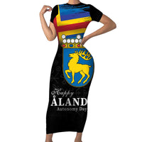 Happy Aland's Autonomy Day Short Sleeve Bodycon Dress Coat Of Arms