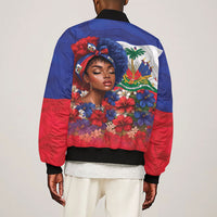 Haitian Princess Sleeve Zip Bomber Jacket Cultural Pride Floral Art
