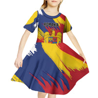 Personalized Romania Flag Day Kid Short Sleeve Dress Royal Eagle Patriotic Heritage