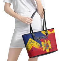 Personalized Romania Flag Day Leather Tote Bag Royal Eagle Patriotic Heritage