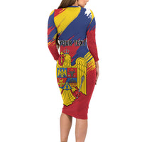 Personalized Romania Flag Day Long Sleeve Bodycon Dress Royal Eagle Patriotic Heritage