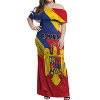 Personalized Romania Flag Day Off Shoulder Maxi Dress Royal Eagle Patriotic Heritage